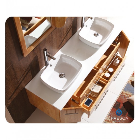 Fresca FVN6119NW Bellezza 59" Natural Wood Modern Double Vessel Sink Bathroom Vanity