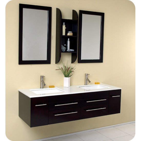 Fresca FVN6119UNS Bellezza 59" Espresso Modern Double Sink Bathroom Vanity