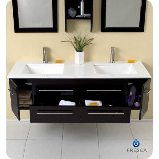 Fresca FVN6119UNS Bellezza 59" Espresso Modern Double Sink Bathroom Vanity