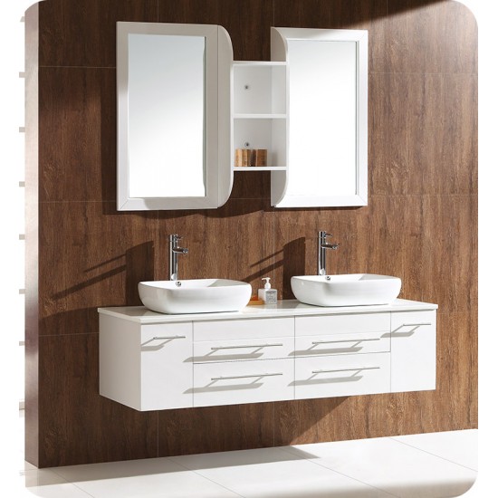 Fresca FVN6119WH Bellezza 59" White Modern Double Vessel Sink Bathroom Vanity
