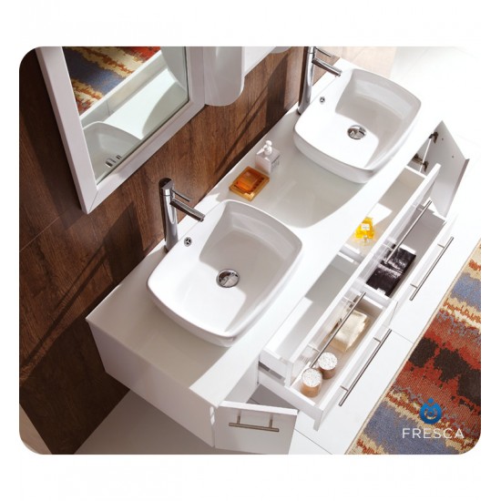 Fresca FVN6119WH Bellezza 59" White Modern Double Vessel Sink Bathroom Vanity