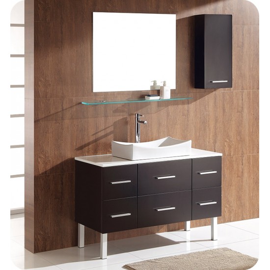 Fresca FVN6123ES Distante 44" Espresso Modern Bathroom Vanity with Mirror and Side Cabinet