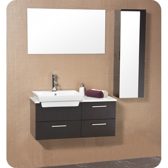 Fresca FVN6163ES Caro 36" Espresso Modern Bathroom Vanity with Mirrored Side Cabinet