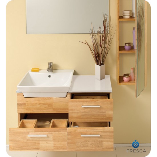 Fresca FVN6163NW Caro 36" Natural Wood Modern Bathroom Vanity with Mirrored Side Cabinet