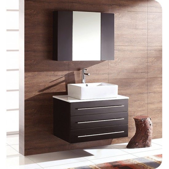 Fresca FVN6183ES Modello 32" Espresso Modern Bathroom Vanity with Medicine Cabinet