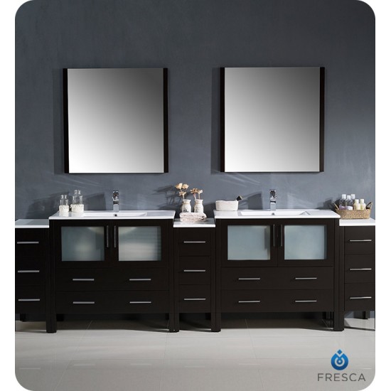 Fresca FVN62-108ES-UNS Torino 108" Double Sink Modern Bathroom Vanity with 3 Side Cabinets and Integrated Sinks in Espresso