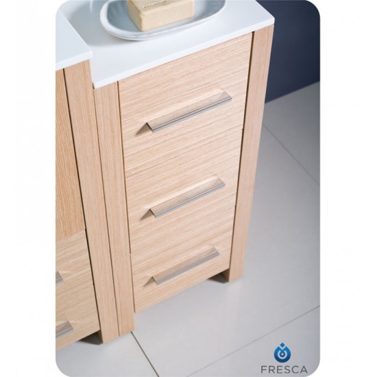 Fresca FCB62-2412LO-CWH-V Torino 36" Light Oak Modern Bathroom Cabinets with Top & Vessel Sink