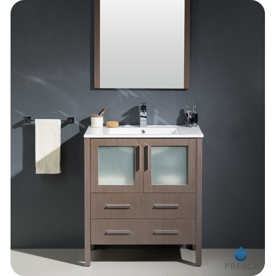 Fresca FCB6230GO Torino 30" Gray Oak Modern Bathroom Cabinet