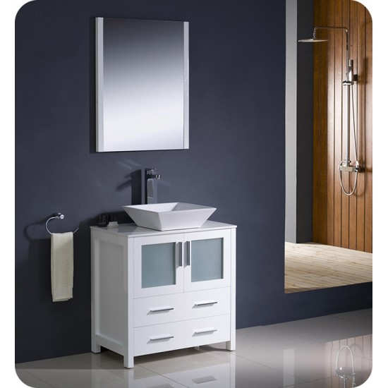 Fresca FCB6230WH-CWH-V Torino 30" White Modern Bathroom Cabinet with Top & Vessel Sink
