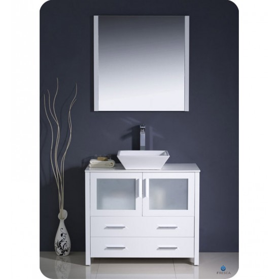 Fresca FCB6236WH-CWH-V Torino 36" White Modern Bathroom Cabinet with Vessel Sink