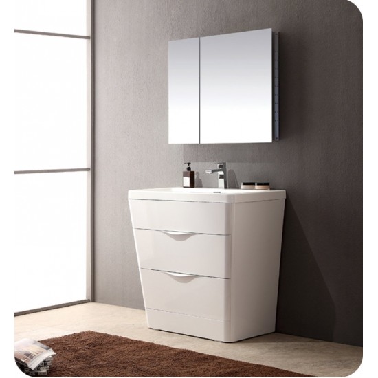 Fresca FCB8532WH Milano 32" Glossy White Modern Bathroom Cabinet