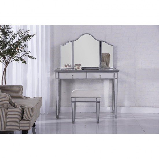 Elegant Decor MF91018 Modern 26 inch Crystal Vanity Leather stool in Clear Mirror Finish