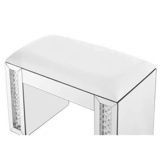 Elegant Decor MF91018 Modern 26 inch Crystal Vanity Leather stool in Clear Mirror Finish