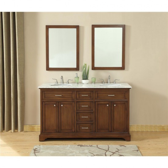 Elegant Decor VF15060DTK Americana 60 in. Double Bathroom Vanity set in Teak