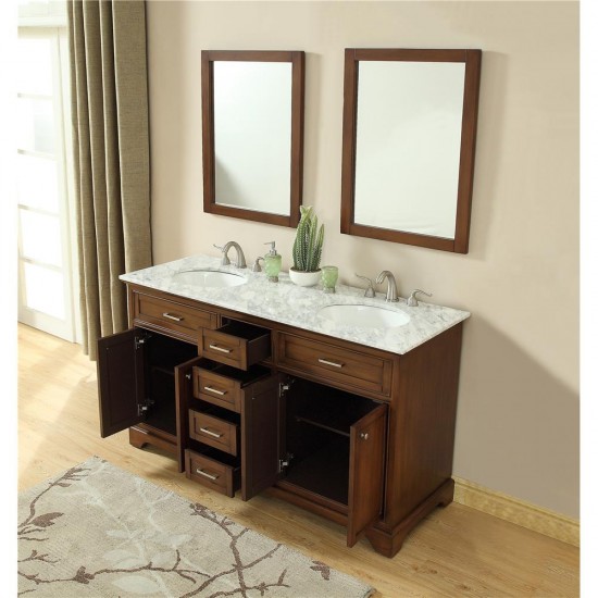 Elegant Decor VF15060DTK Americana 60 in. Double Bathroom Vanity set in Teak