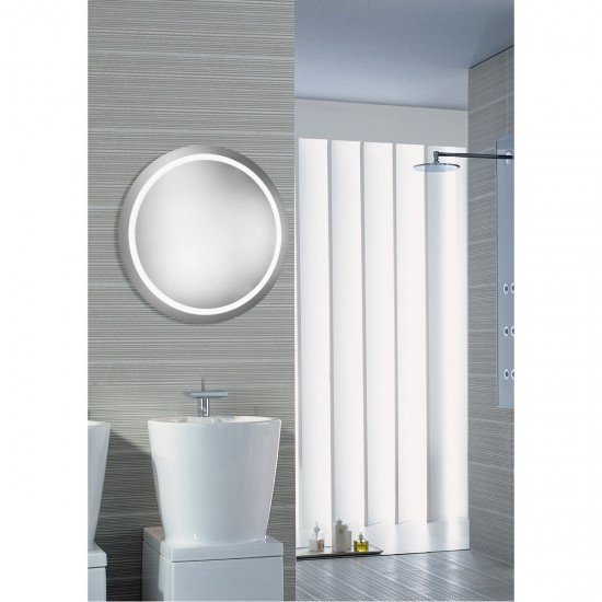 Nova 30 X 30 inch Glossy White Lighted Wall Mirror in 5000K, Dimmable, 5000K, Round, Fog Free