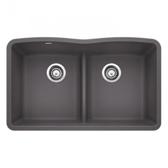 Blanco 442071 Diamond 32" Double Bowl Undermount Silgranit Kitchen Sink with Low Divide in Cinder