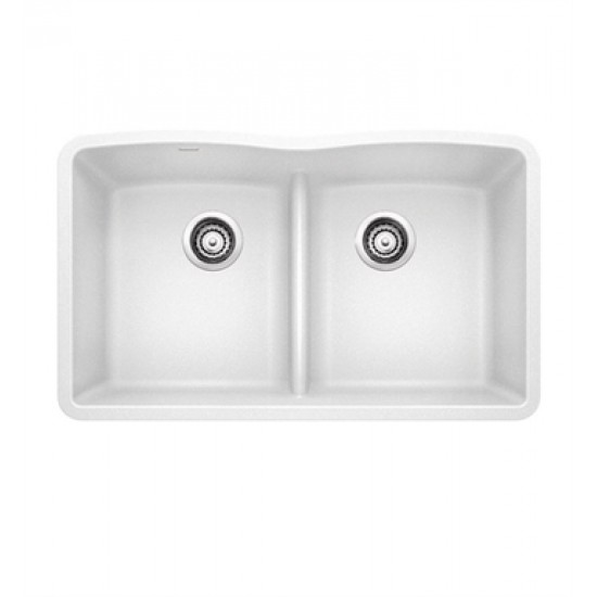 Blanco 442074 Diamond 32" Double Bowl Undermount Silgranit Kitchen Sink with Low Divide in White