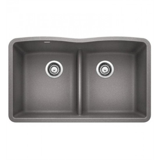 Blanco 442077 Diamond 32" Double Bowl Undermount Silgranit Kitchen Sink with Low Divide in Metallic Gray