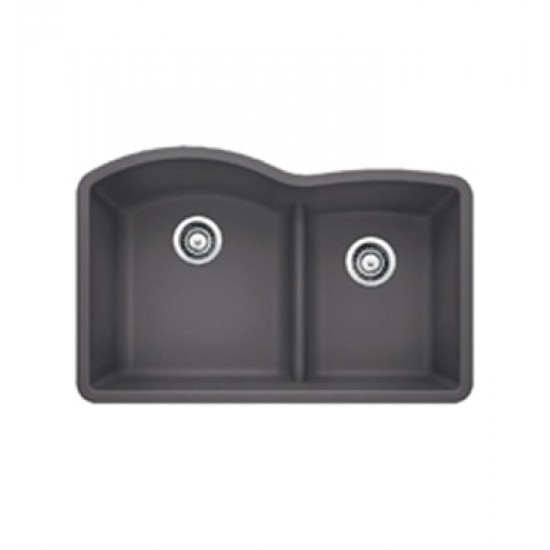 Blanco 441591 Diamond 32" Double Bowl Undermount Silgranit Kitchen Sink with Low Divide in Cinder
