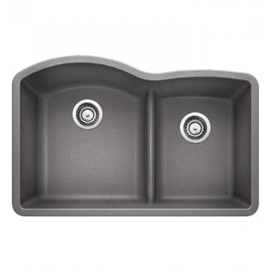 Blanco 441592 Diamond 32" Double Bowl Undermount Silgranit Kitchen Sink with Low Divide in Metallic Gray