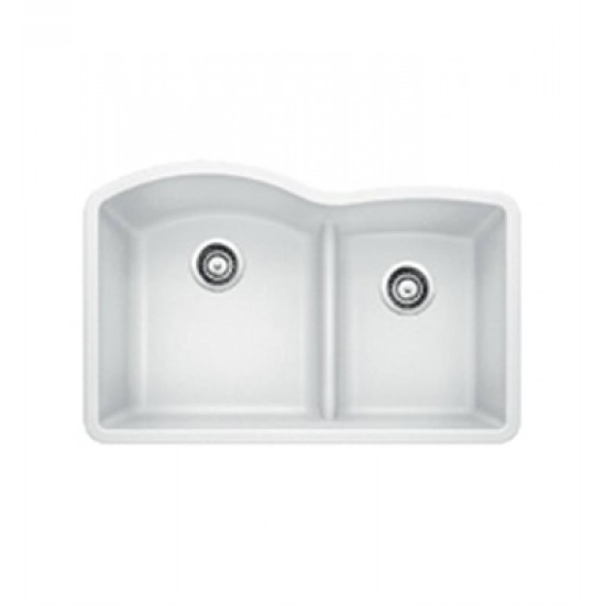 Blanco 441593 Diamond 32" Double Bowl Undermount Silgranit Kitchen Sink with Low Divide in White
