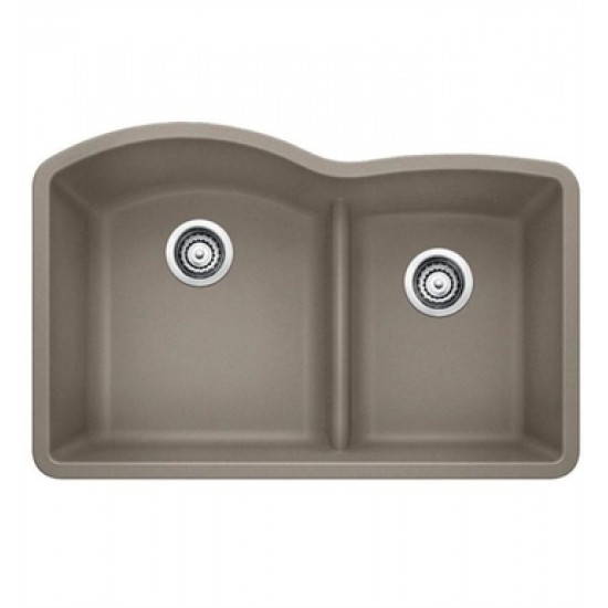 Blanco 441596 Diamond 32" Double Bowl Undermount Silgranit Kitchen Sink with Low Divide in Truffle