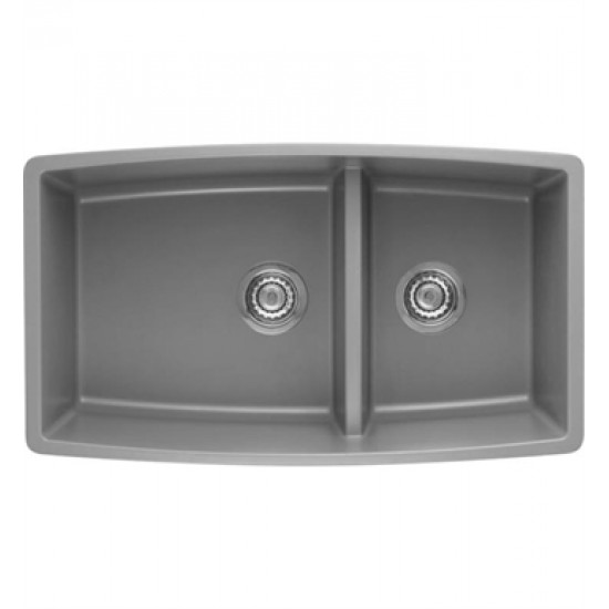 Blanco 441309 Performa 33" Medium Double Bowl Undermount Silgranit Kitchen Sink in Metallic Gray