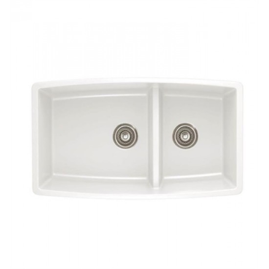 Blanco 441310 Performa 33" Medium Double Bowl Undermount Silgranit Kitchen Sink in White