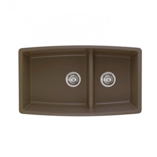 Blanco 441313 Performa 33" Medium Double Bowl Undermount Silgranit Kitchen Sink in Cafe Brown