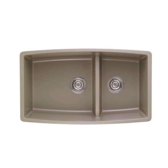 Blanco 441315 Performa 33" Medium Double Bowl Undermount Silgranit Kitchen Sink in Truffle