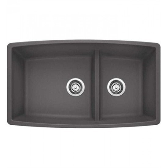 Blanco 441474 Performa 33" Medium Double Bowl Undermount Silgranit Kitchen Sink in Cinder