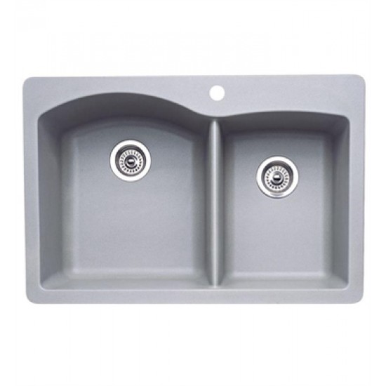 Blanco 440214 Diamond 33" Double Bowl Undermount Silgranit Kitchen Sink in Metallic Gray