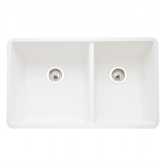 Blanco 441125 Precis 33" Double Bowl Undermount Silgranit Kitchen Sink in White