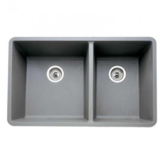 Blanco 441130 Precis 33" Double Bowl Undermount Silgranit Kitchen Sink in Metallic Gray