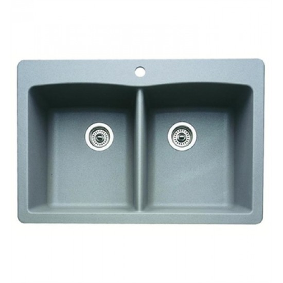 Blanco 440219 Diamond 33" Double Bowl Undermount Silgranit Kitchen Sink in Metallic Gray