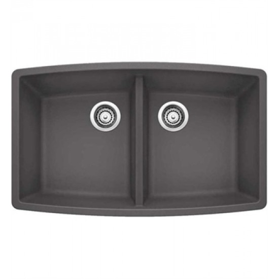 Blanco 441473 Performa 33" Double Bowl Undermount Silgranit Kitchen Sink in Cinder