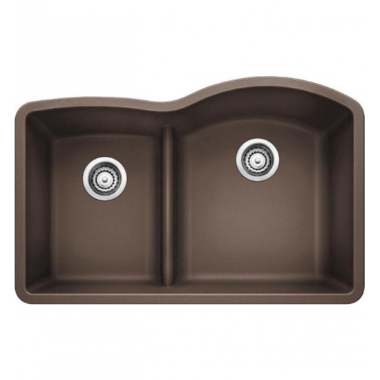 Blanco 441609 Diamond 32" Double Bowl Undermount Silgranit Kitchen Sink with low Divide in Cafe Brown