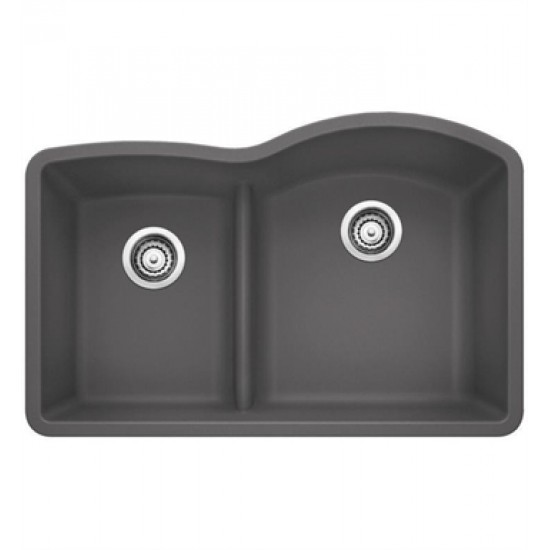 Blanco 441600 Diamond 32" Double Bowl Undermount Silgranit Kitchen Sink with low Divide in Cinder