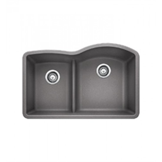Blanco 441601 Diamond 32" Double Bowl Undermount Silgranit Kitchen Sink with low Divide in Metallic Gray