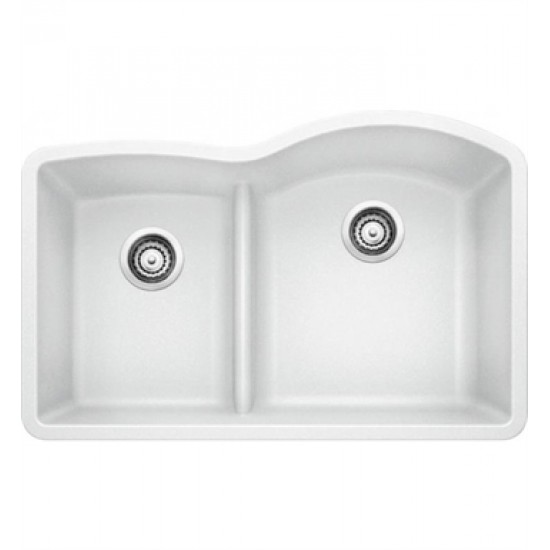 Blanco 441603 Diamond 32" Double Bowl Undermount Silgranit Kitchen Sink with low Divide in White