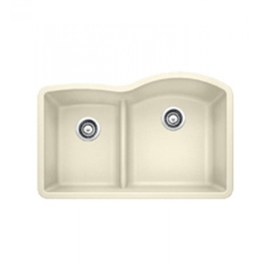 Blanco 441606 Diamond 32" Double Bowl Undermount Silgranit Kitchen Sink with low Divide in Biscuit