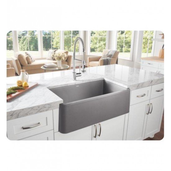 Blanco 401900 Ikon 33" Single Bowl Farmhouse/Front-Apron Silgranit Kitchen Sink in Metallic Gray