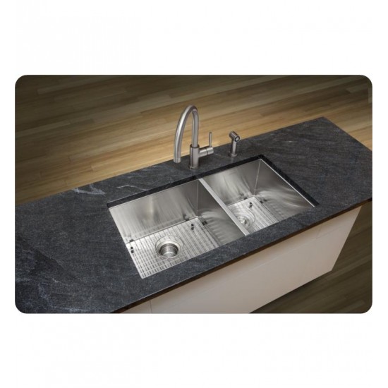 Blanco 518169 Quatrus 33" Double Bowl Undermount Stainless Steel Kitchen Sink in Satin