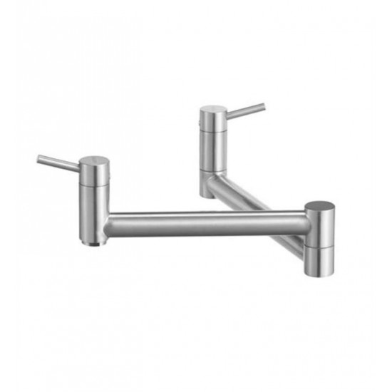 Blanco 441195 Cantata Double Handle Wall Mounted Pot Filler Kitchen Faucet in Satin Nickel