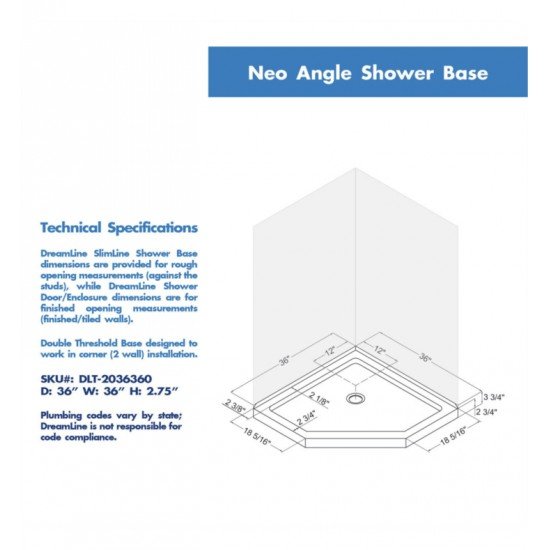 Dreamline DL-604-01 SlimLine 36" to 42" Neo-Angle Shower Base and QWALL-2 Shower Backwall Kit