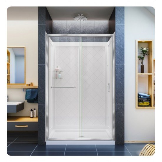 DreamLine DL-6107C Infinity-Z 36" Sliding Shower Door with Center Drain White Base and Backwall