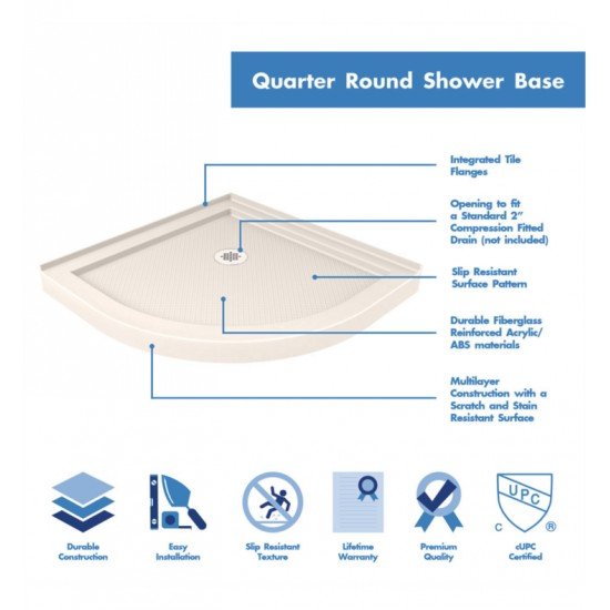 DreamLine DL-67 Prime Frameless Sliding Shower Enclosure and Quarter Round Shower Base