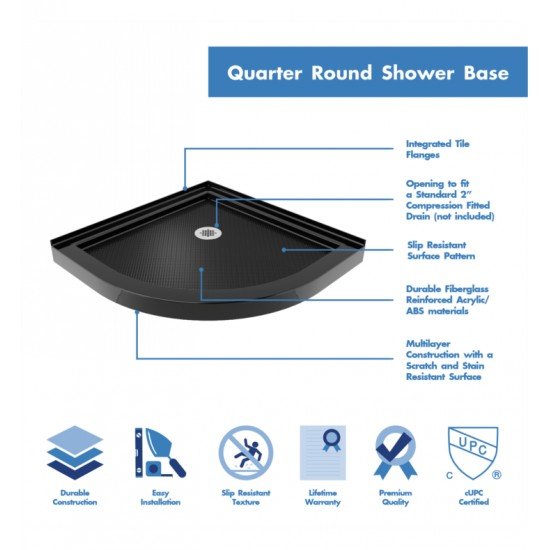 DreamLine DL-67 Prime Frameless Sliding Shower Enclosure and Quarter Round Shower Base