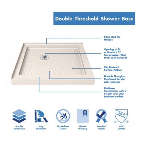 Dreamline DLT-1030 SlimLine Double Threshold Shower Base with Corner Drain Location